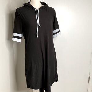 Black Hooded Dress with White Accents